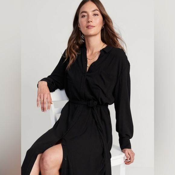 NWOT! Black Midi Shirt Dress for Women - Size Medium 💛 - Picture 2 of 8